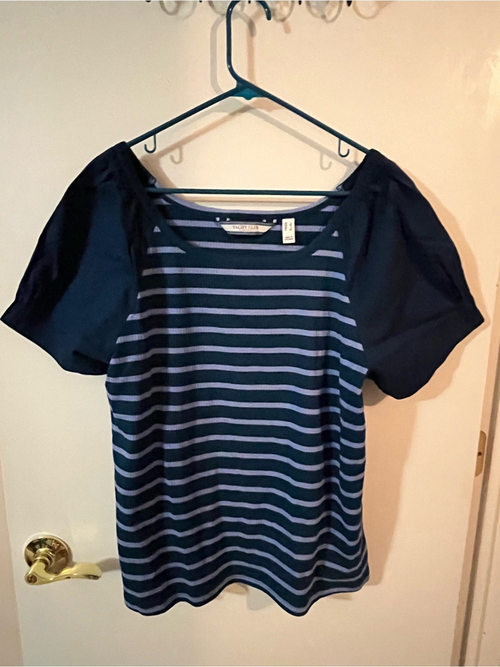 Isaac Mizrahi Live! Yacht Club Rib Knit Puff Sleeve Top XL
